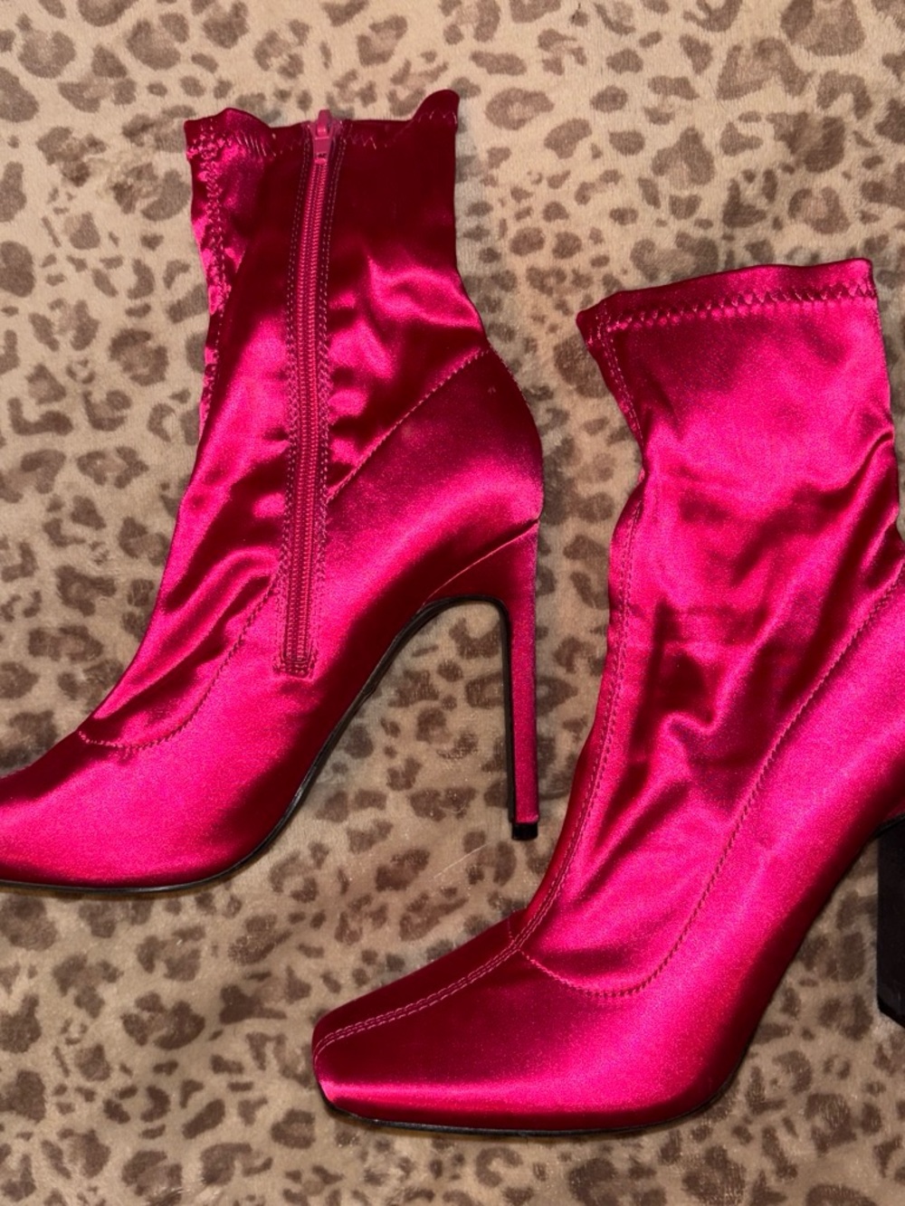 Lulu's Fuchsia Satin Stiletto Ankle Boots